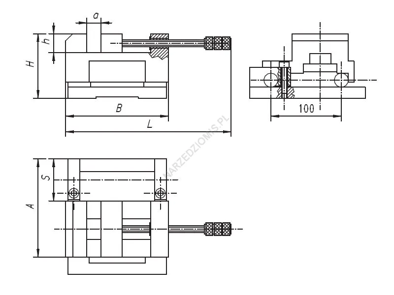 Rysunek techniczny: Imadło maszynowe precyzyjne szlifierskie sinusowe - uchylne poprzecznie 6555 80P - BISON-BIAL